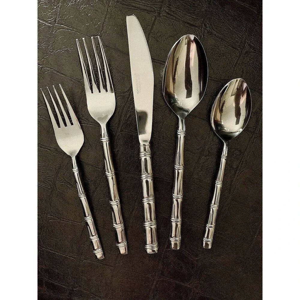 Vintage Oxford Hall Lanai Bamboo Flatware Stainless Steel 10 pc Lot Japan